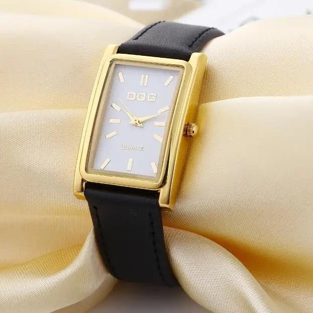 DQG Luxury Leather Strap Quartz Watch for Women | Simple Business Dress Watch with Gold Dial