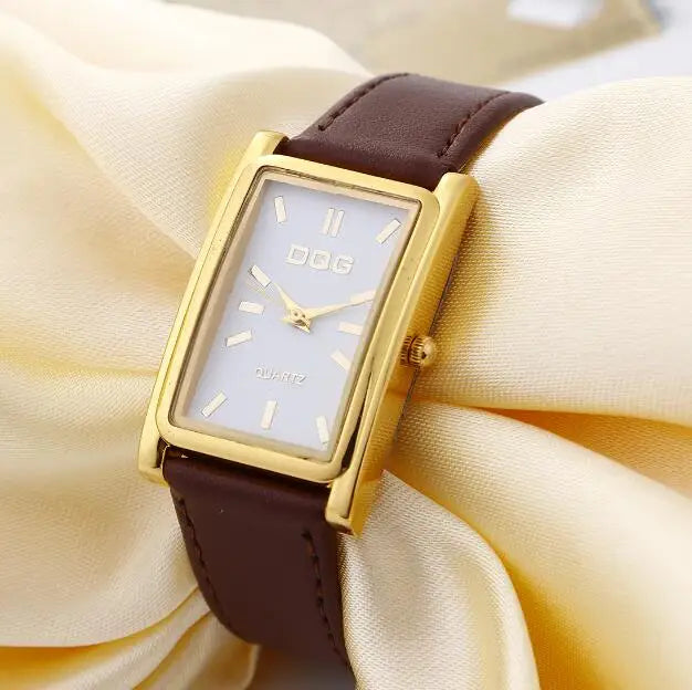 DQG Luxury Leather Strap Quartz Watch for Women | Simple Business Dress Watch with Gold Dial