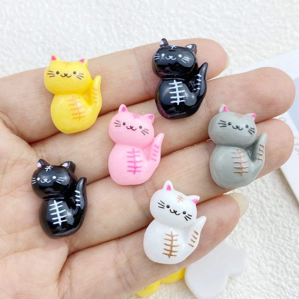 20Pcs Cute Resin Cartoon Halloween Cat Embellishments | Flat Back Accessories for Hair Bows & Crafts