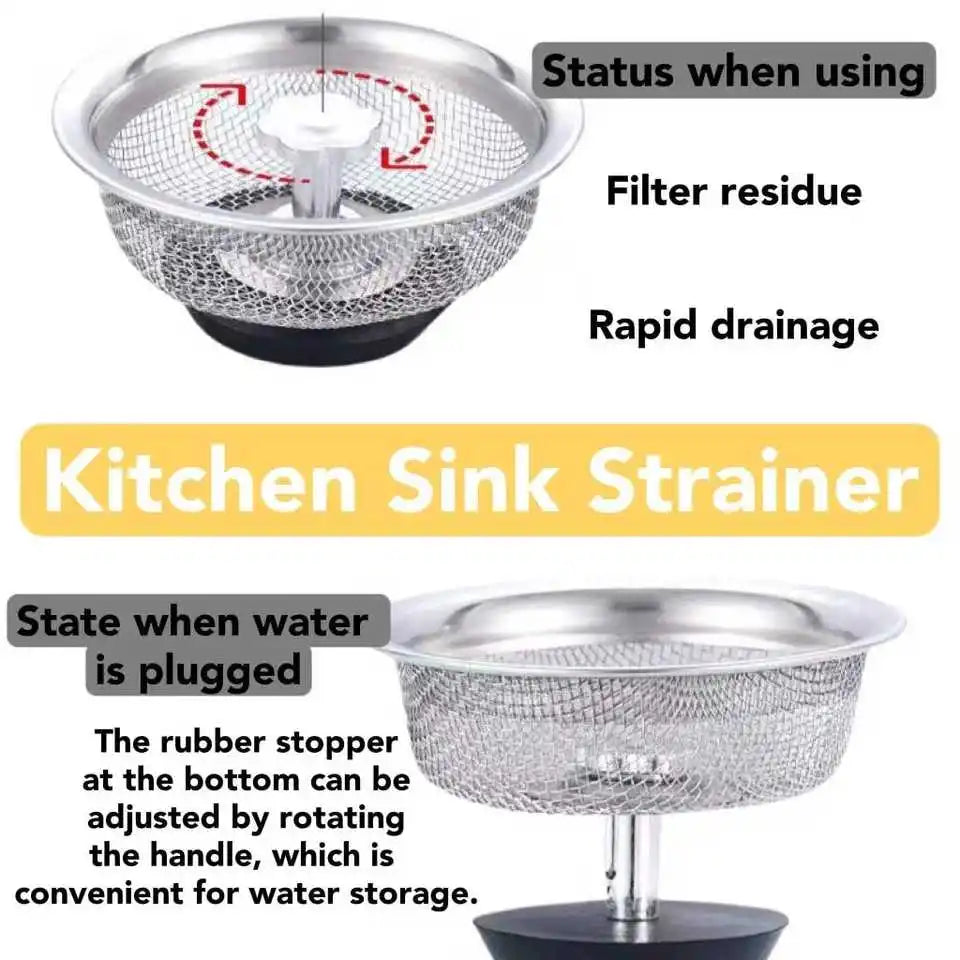 Stainless Steel Sink Strainer with Handle & Stopper – Anti-Clog Mesh Filter