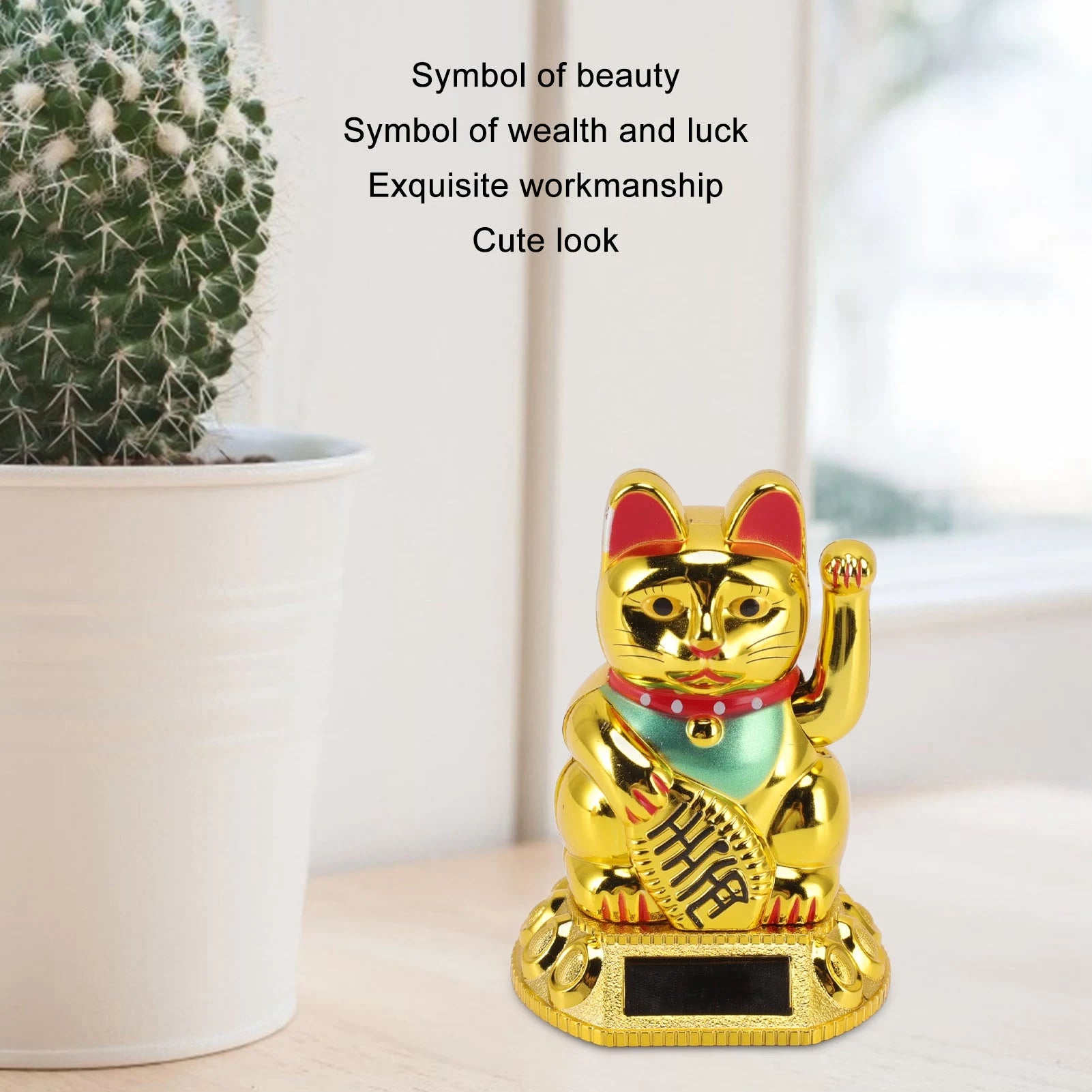 Chinese Lucky Cat Solar Light Decoration | Waving Arm Induction Figurine for Home & Car Ornaments