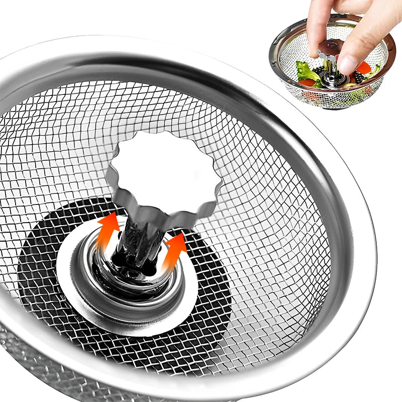 Stainless Steel Sink Strainer with Handle & Stopper – Anti-Clog Mesh Filter