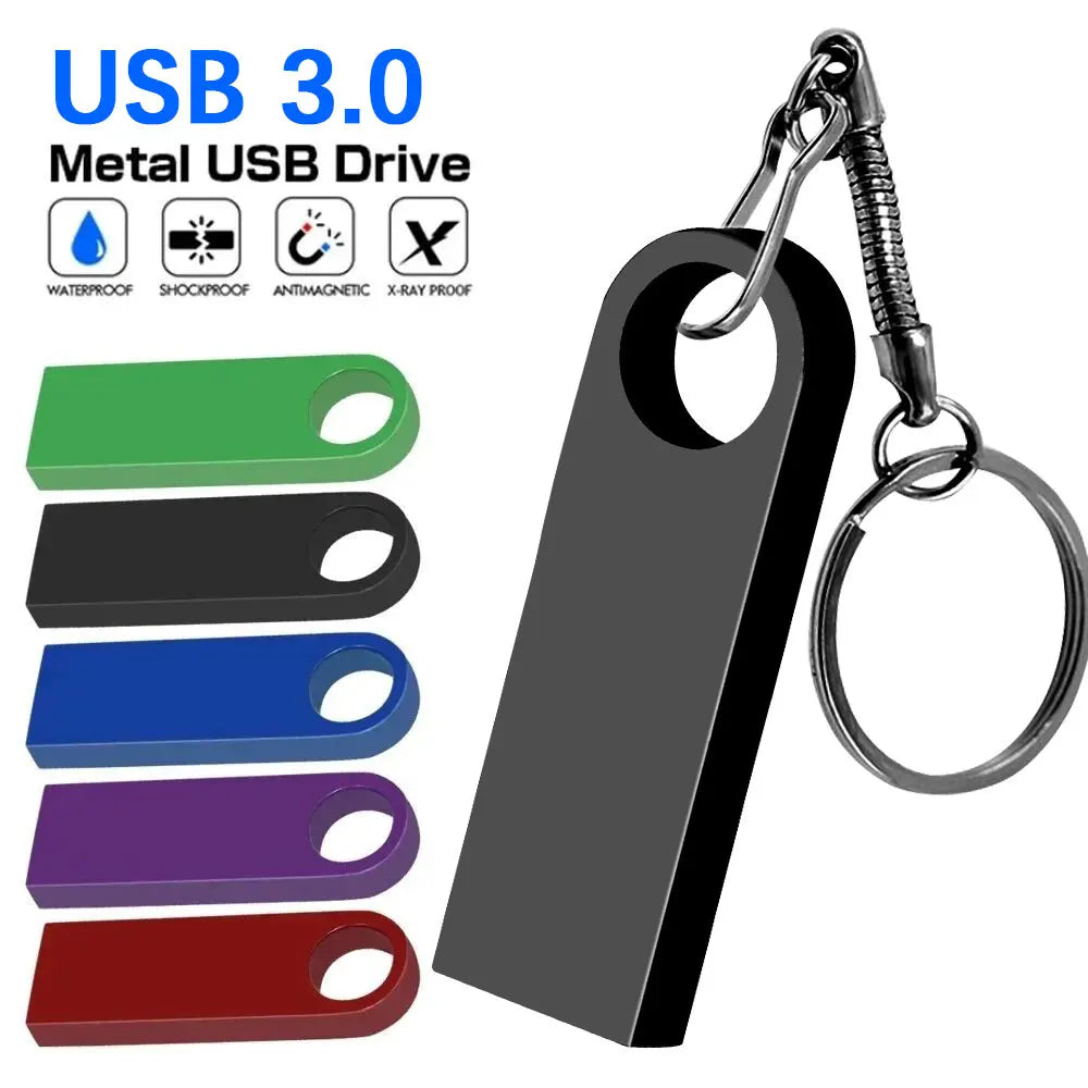 Metal USB 3.0 Flash Drive with Keychain – High-Speed Storage (8GB to 128GB)