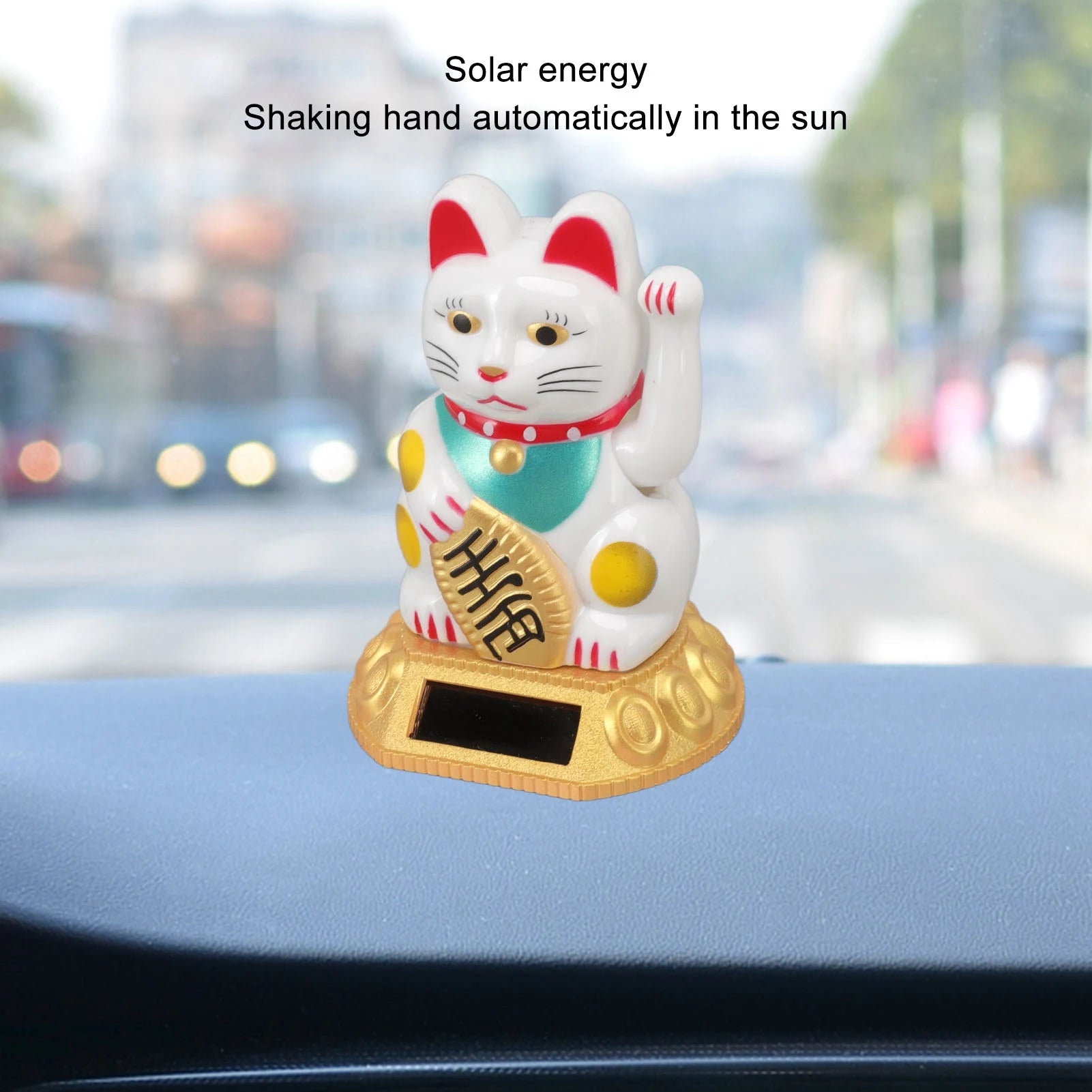 Chinese Lucky Cat Solar Light Decoration | Waving Arm Induction Figurine for Home & Car Ornaments